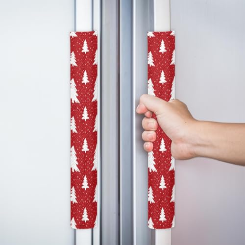 Image of Pardick Christmas Refrigerator Door Handle Covers Set of 2, Christmas Tree Fridge Handle Cover Washable Fridge Dishwasher Oven Door Decor Protector Handle Cover, Keep Your Kitchen Appliance Clean