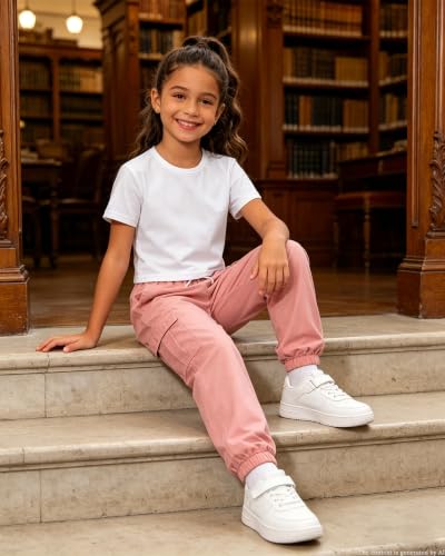 Image of Betusline Girls Fall Winter Clothing Sets, Long Sleeve Crop Top & Cargo Jogger Pants 2 Piece Outfit Sets,4T-14Y