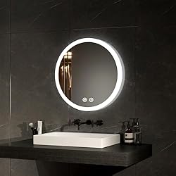 【3 LED Light Color Dimmable】The LED bathroom mirror is available in warm and white and neutral colours.Long press the button can adjust the lighting from 10%-100% according to your needs, bringing comfortable visual lighting to the bathroom. 【Sensiti...