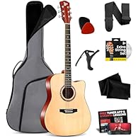 COMPLETE 41” DREADNOUGHT GUITAR KIT Includes a 41” cutaway acoustic guitar, gig bag, pitch pipe tuner, steel strings, picks, cleaning cloth, capo, and shoulder strap—everything you need to start playing right away. FULL-SIZE STANDARD GUITAR (104cm) P...