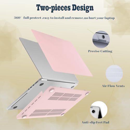 Funda para MacBook Pro 14 pulgadas (2021-2025) con carcasa rígida y protector de teclado rosa crema 4