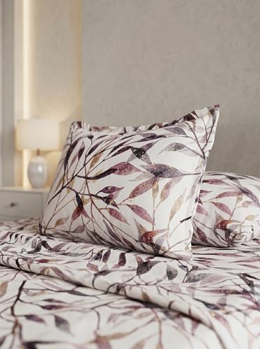 Image of DDECOR Live Beautiful 100% Cotton 145TC Leaves King Bedsheet with 2 Pillow Covers | Rotary Printed Breathable Fabric | 224 CM X 254 CM | Luxury Bedding for Home | Cresta Collection | Grape Shake Wine