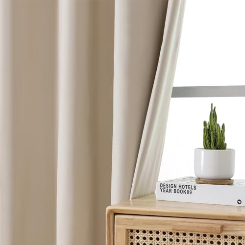 Image of Joydeco Natural Blackout Curtains 63 Inch Length for Bedroom, Black Out Curtains 63 Inch Long 2 Panels Burg for Living Room, Thermal Insulated Solid 63 Inch Drapes with Grommets