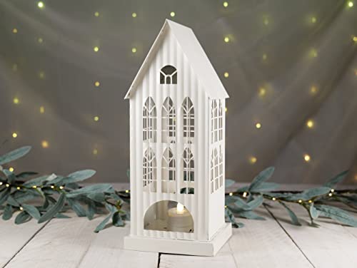 Orchid & Ivy 12.5-Inch Tall Rustic White Galvanized Metal Decorative Tin House Candle Holder Decoration – Country Farmhouse Tabletop Mantel Shelf Tea Light Lantern Indoor Outdoor Home Decor #TOP6