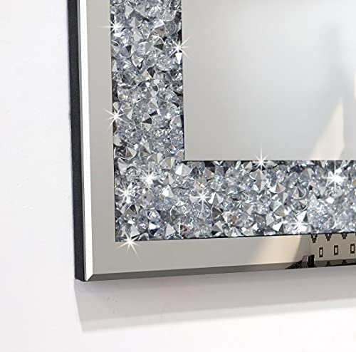 Qmdecor Rectangle Sparkling Decorative Wall Mirror For Home Decoration With Silver Crystal Crush Diamond Décor, Dimention16X20X1 Inch, Wall Hang Frameless Mirrors Glass Diamond Décor. #TOP3
