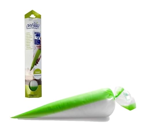 One Way Sac à poche Masterline Green | 53 x 28 cm | 12 pezzi | Tasca da pasticcere rigata professionale | Trasparente con punta colorata | Presa eccezionale con materiale soft touch | 100% riciclabile