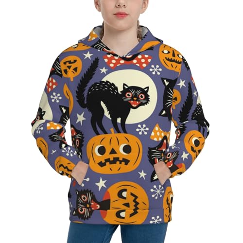 Spooky Cats And Halloween Pumpkins Kid Hoodies Boys Sweatshirts Girls Pullover with Pocket