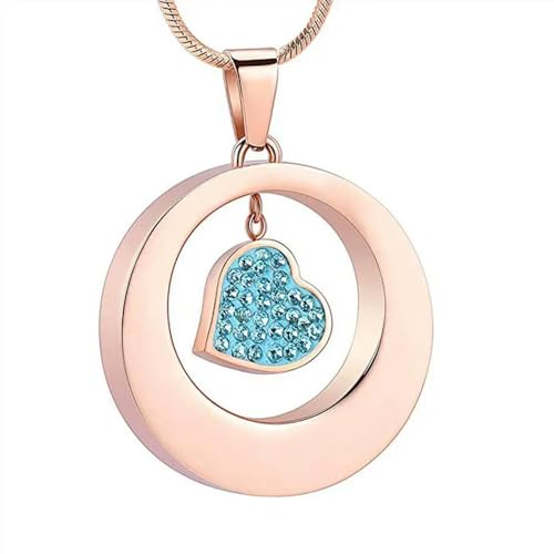 GMLRTOSPT Joyería de cremación: Círculo de la Vida, Colgante de corazón de Cristal para Cenizas, urna Conmemorativa de Acero Inoxidable, Collar para Cenizas, Oro Rosa