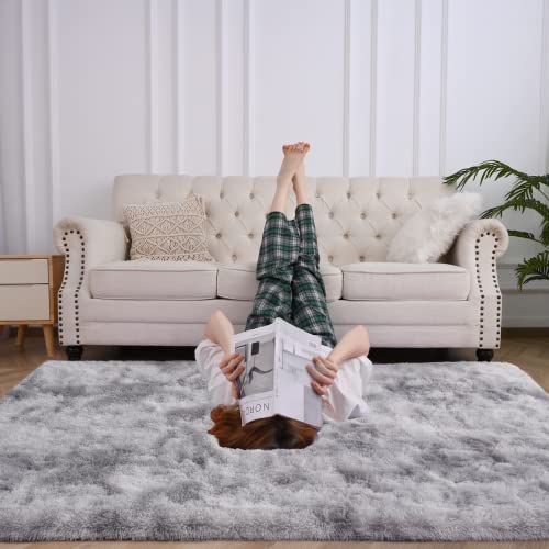 Rugici Luxury Shag Area Rug, 3X5 Feet Tie-Dyed Grey Rectangle Plush Fuzzy Rugs, Non-Slip Shaggy Furry Carpets For Kids Room Bedroom #TOP5