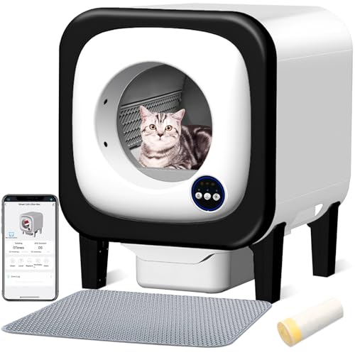 Self Cleaning Cat Litter Tray, 72L Extra Large Automatic Cat Litter Tray with Safety Sensors APP Control Odour Removal, Deodorization Smart Robot Litter Box with Litter Mat for Multiple Cats
