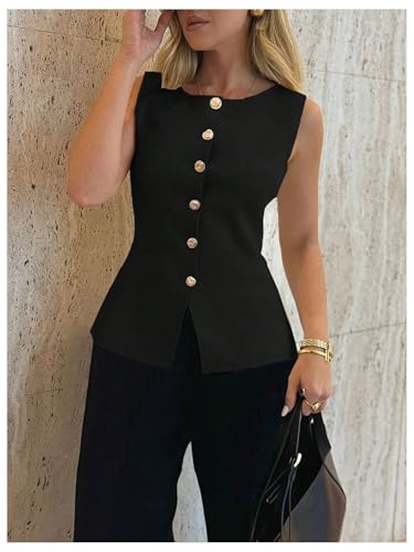 Image of GORGLITTER Women's Sleeveless Knit Sweater Vest Top Tredny Dressy Button Up Business Casual Cardigan Vest Going Out Top