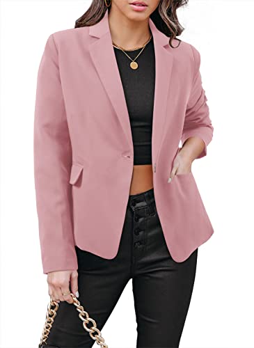 Vnk Womens Work Casual Blazer Business Light Suit Jacket Buttons Professional Blazer Jackets Trendy Long Sleeve Office Blazer Pink Small #TOP1
