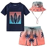 Toddlers and Baby Boys' 3-Piece Rashguard Sets Swimsuits Sets with Hat Surfing Swimwear Sunsuit UPF 50+Navy...