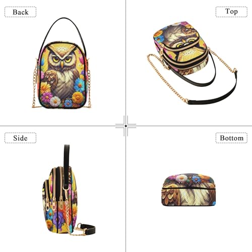 Owl Yellow Floral Women Shoulder Handbag Cute Animal Chain Strap Wallet Phone Purse Quilted Zipper Ladies Clutch Satchel4