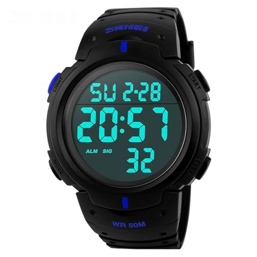 Skmei Military Mens Sport Simple Design Digital LED Screen Large Numbers Waterproof Casual Watch Blue