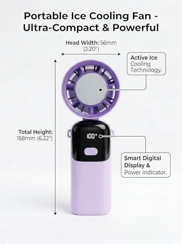 Image of Sevenaire S19 Handheld Portable Fan with Ice Touch Cooling- Rechargeable 3600mAh Battery, Personal Fan Portable Instant Chill, Mini Turbo Pocket Fan for Travel /Outdoor /Home /Office (Purple)