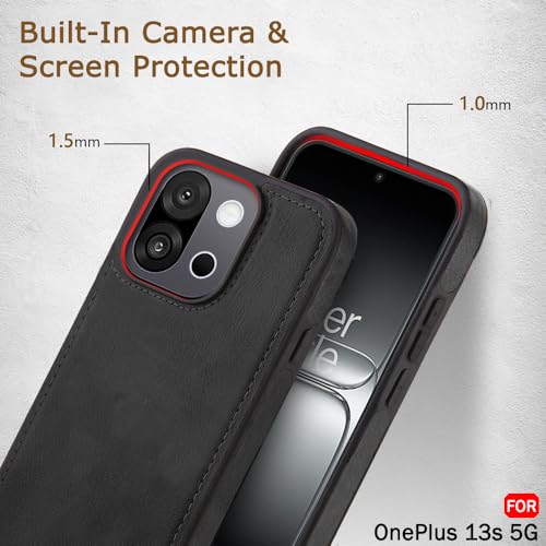 Image of TheGiftKart Genuine Leather Finish Back Cover Case for OnePlus 13s 5G | Shockproof Design | Raised Edges for Camera & Screen Protection | Stunning Minimalist Design Back Cover for OnePlus 13s (Black)