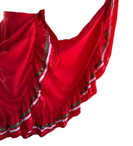 Folkloric Mexican Dance Skirts for Women and Girls, Falda Mexicana Folklorica de ensayo con Liston Tricolor one Size only2