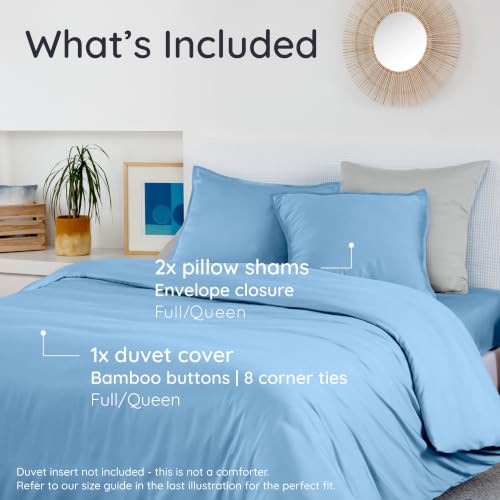 Image of Bambaw 100% Viscose Derived from Bamboo Duvet Cover Queen Size - 3 Pieces Cooling Duvet Cover Set, Soft Duvet Cover Queen Size, Breathable Duvet Cover Set, No Comforter (Dream Blue)