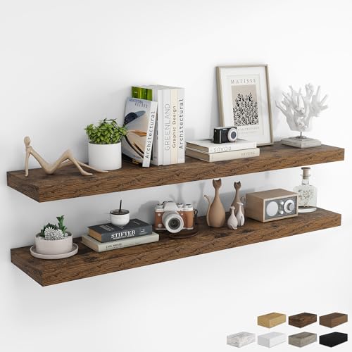 RICHFOCUS Long Floating Shelves for Wall 2Pack|Rustic Brown|55" Lx8 D