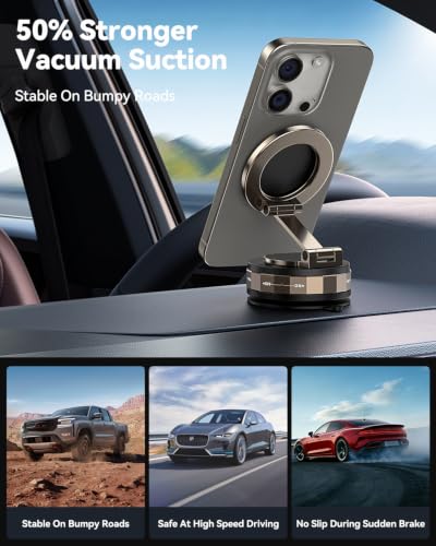 Tecknet Magsafe Vacuum Magnetic Car Phone Mount w/ 360 Rotation 9.99 + Free Shipping w/ Prime or on 35+ + 50% Off Code GXVA8AJM - image 2