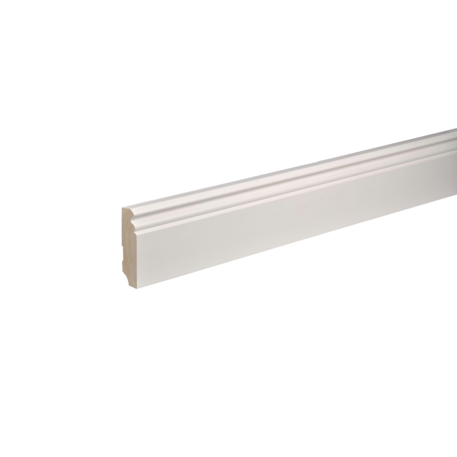 Battiscopa | Legno massiccio | 19 x 78 x 2400 mm | Bianco | Batteboard | Profilo di Berlino | Alta qualità | Robusto | 120 metri