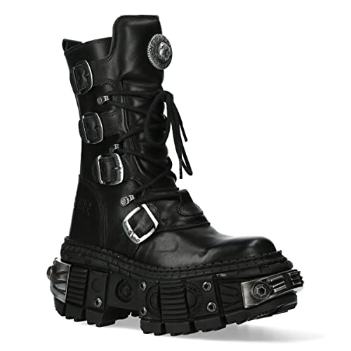 New Rock Boots WALL1473-S11 Unisex Metallic Black Leather Platform Gothic Boots2
