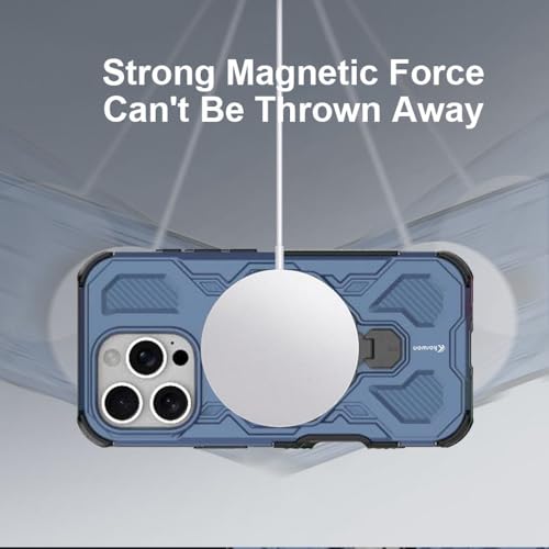 Image of KARWAN Tough Shockproof Armor Back Case Cover Compatible with iPhone 16 Pro Max with 360 Degree Rotation Magnetic Attraction Ring, Holder Heavy Duty Cover with MagEaze Wireless Charging (Blue)