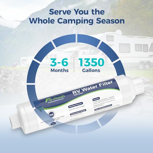 Fil-Fresh RV Water Filter with Flexible Hose Protector, NSF Certified, Inline Filter for RV Camper, Reduces Sediment, Chlorine, Odor, Bad Taste, Heavy Metals, Easy to Use