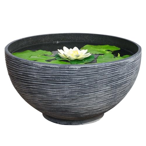Banziaju Large Lotus Bowl Planter, Round Shallow Garden Bowl Low Planter Decorative Bowls for Home Decor Outdoor Flower Pots, Water Lily Pots, Grey, 14x7x7