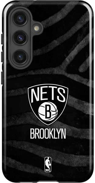 Skinit Impact Phone Case Compatible with Galaxy S25 Plus - Officially Licensed NBA Brooklyn Nets Black Animal Print Design