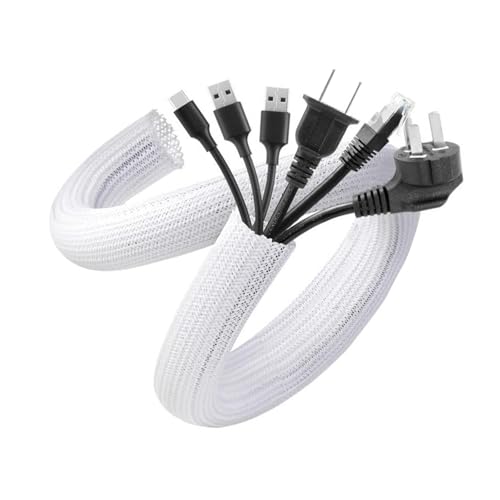 LYhsmg White Cable Tidy Sleeve(1/2-19.7inch) Cord Protector Wire Loom Tubing Cable Sleeve for Usb Cable Power Cord Audio Video Cable Braided Cable Sleeve Protect Pet from Chewing Cords