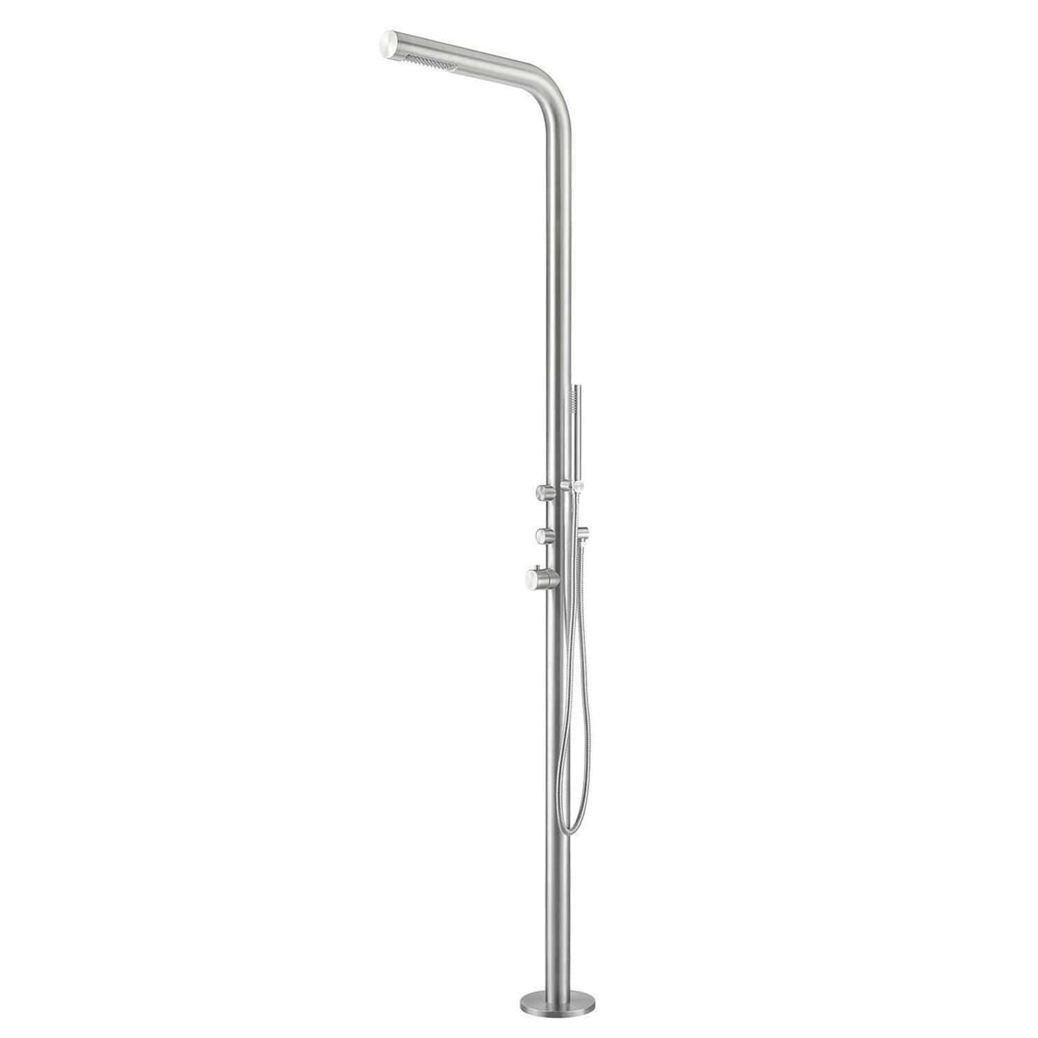 SINED Douche exterieure en acier inoxydable AISI 316L satinee avec entree deau chaude et froide melangeur et douche a main corps et accessoires en inox modele DOCCIA BUDONI INOX