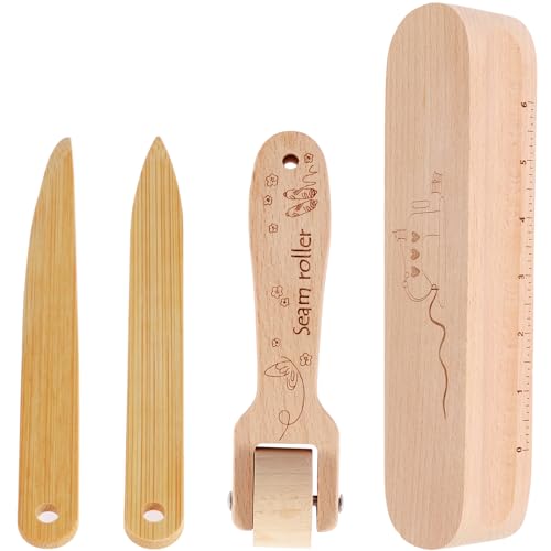 4 Pcs Tailors Clapper Set Beech Wood Hardwood Seam Presser Tool Wooden Sewing Quilting Tools Kit with Sewing Seam Roller and Bone Pen Practical Wooden Sewing Tool Kit for Quilting Sewing Ironing