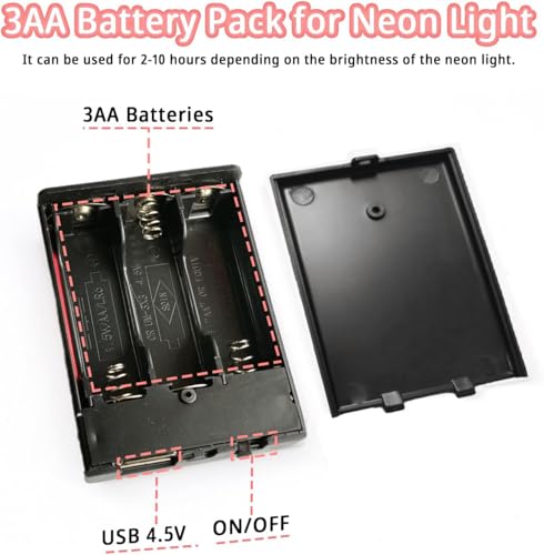 Image of Battery Pack for LED Neon Signs,3 AA Battery Holder with USB Port, 5V Power Supply for LED Strip Lights, Curtain Lights, Ideal for Christmas Decorations, Birthdays, Weddings (Black)