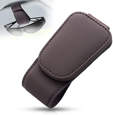 BILIONE Magnetic Leather Sunglass Holder, Eyeglass Hanger Clip for Car Sun Visor, Suitable for Different Size Eyeglasses (Black)
