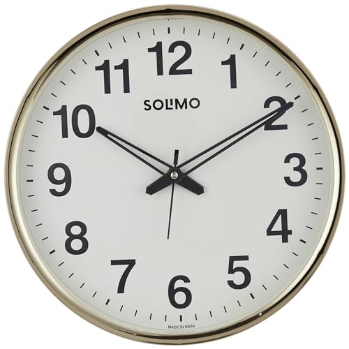 Amazon Brand - Solimo Round Office Wall Clock | Silent Sweep Movement | Plastic and Glass | 12 Inch | Ivory-Analog