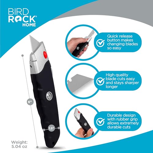 INTERNET'S BEST Premium Utility Knife Set | Retractable Box Cutter with Rubber Handle | Heavy-Duty Cutting for Cardboard, Carpet, Plastic | Retractable Blade | Includes 2 Razor Knives & Extra Blades by Internet's Best - Image 3