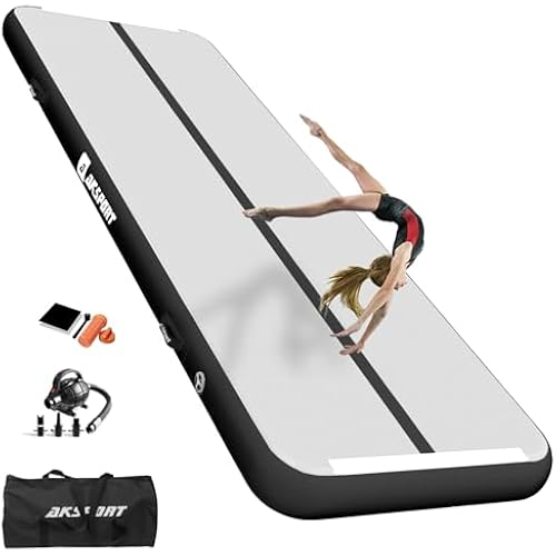 AKSPORT Gymnastics Air Mat Tumble Track Tumbling Mat Inflatable Floor Mats with Air Pump for Home Use/Tumble/Gym/Training/Cheerleading/Parkour/Beach/Park/Water