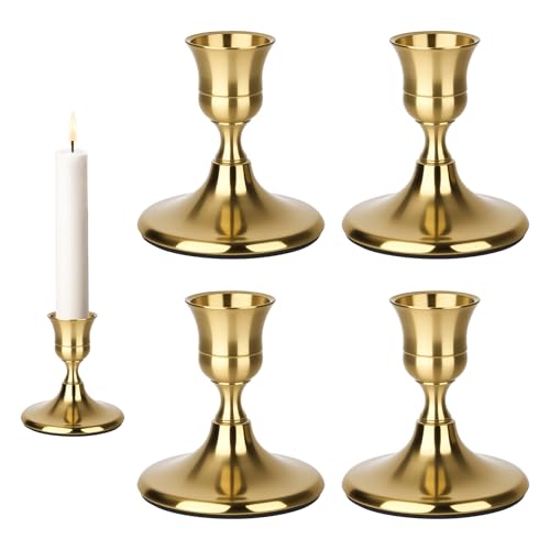 XCRPRT 4 candelabros dorados, portavelas de varilla, decoración retro y elegante, para Navidad, bodas, fiestas, cumpleaños, decoraciones de mesa (7 x 6,7 cm)