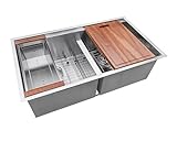 Ruvati 33-inch Workstation Ledge 50/50 Double Bowl Undermount kitchen sink with Brushed Finish - 16 Gauge Stainless Steel Kitchen Sink - Workstation Kitchen Sink - RVH8350