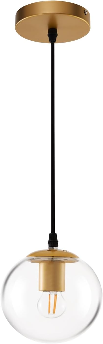 Glass Pendant Light,Mid Century Modern Light Fixture,Hanging Lights for Kitchen Island,Bathroom, Bedroom,Hallway Foyer (Gold, 8 in)