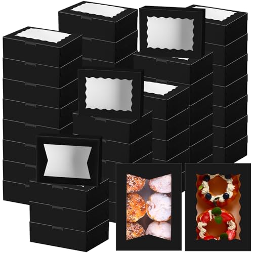 TaoBary 100 Pcs Cookie Bakery Boxes with Window 8x6x2.5,2 Style Bake, Black