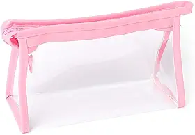 Necessaire Transparente com Zíper, Bolsa Organizadora de Maquiagem e Cosméticos (Rosa)