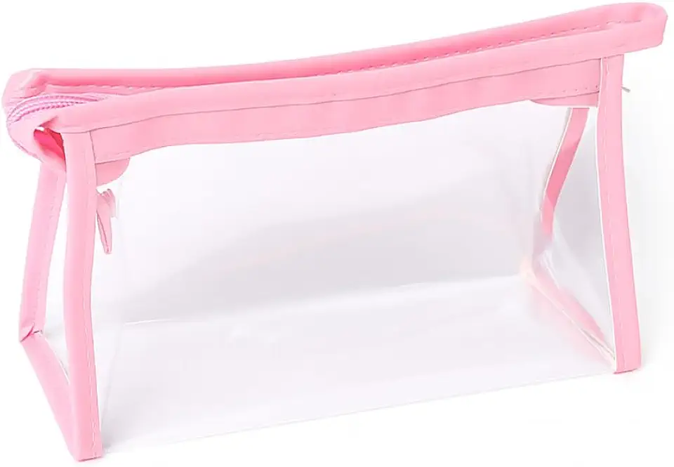 Necessaire Transparente com Zíper, Bolsa Organizadora de Maquiagem e Cosméticos (Rosa)
