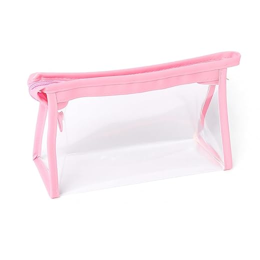 Necessaire Transparente com Zíper, Bolsa Organizadora de Maquiagem e Cosméticos (Rosa)