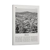 LZTEN Impresión Braga en blanco y negro, arte de pared de Braga, póster de Braga, foto de Braga, decoración de pared de Braga, impresión de póster de viaje, Portugal, Norte, Portuguesa
