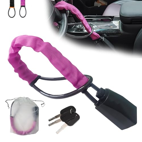 sonlpaakk Antivol Voiture, Canne Antivol Voiture Volant, Bloque Volant Voiture D'une Longueur Maximale de 45 cm, Bloque Volant en ABS, Antivol Voiture Fit Most Vehicles Truck Suv Van Golf Cart (Rose)