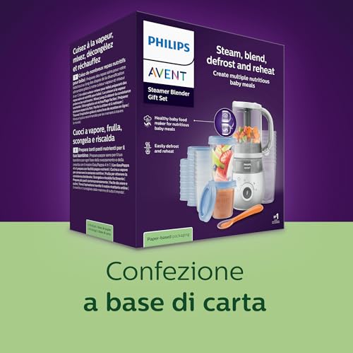 Philips Avent Steamer Blender Gift Set - Easypappa 4 In 1, Cuoci A Vapore, Frulla, Scongela E Riscalda Facilmente Le Pappe, Con Vasetti E Coperchi, SCF883/20 - 8