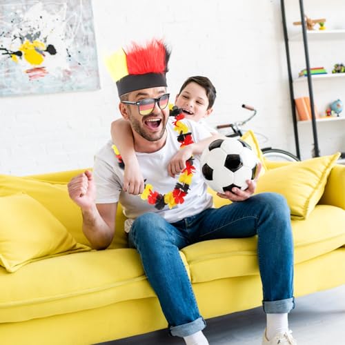 LEIMEND 3 Stück Deutschland Fanartikel Deutschland Perücke Sonnenbrille Schwarz Rot Gold Blumenkette Hawaii Kette Blumen Fussball EM 2026 Fan für Europameisterschaft Fanartikel Frauen und Männer